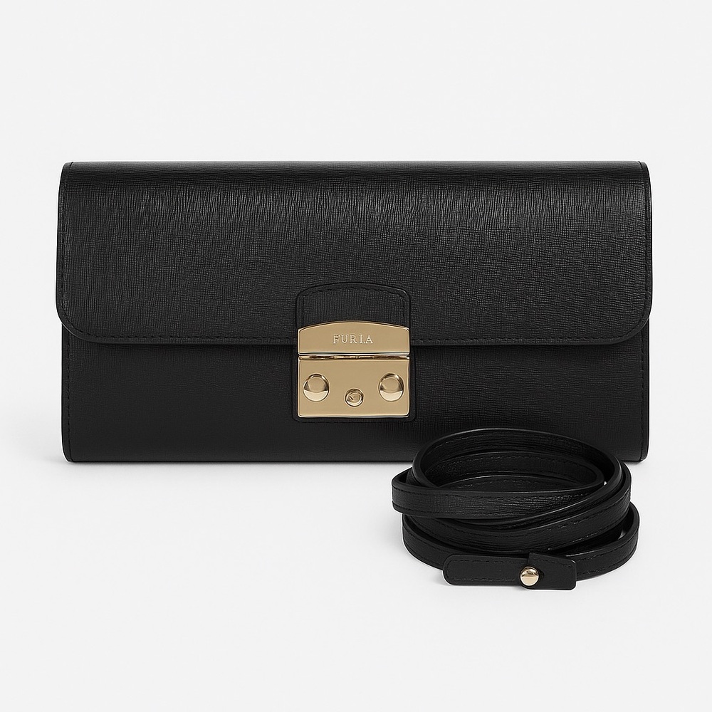 Furla Black Leather Crossbody / Clutch